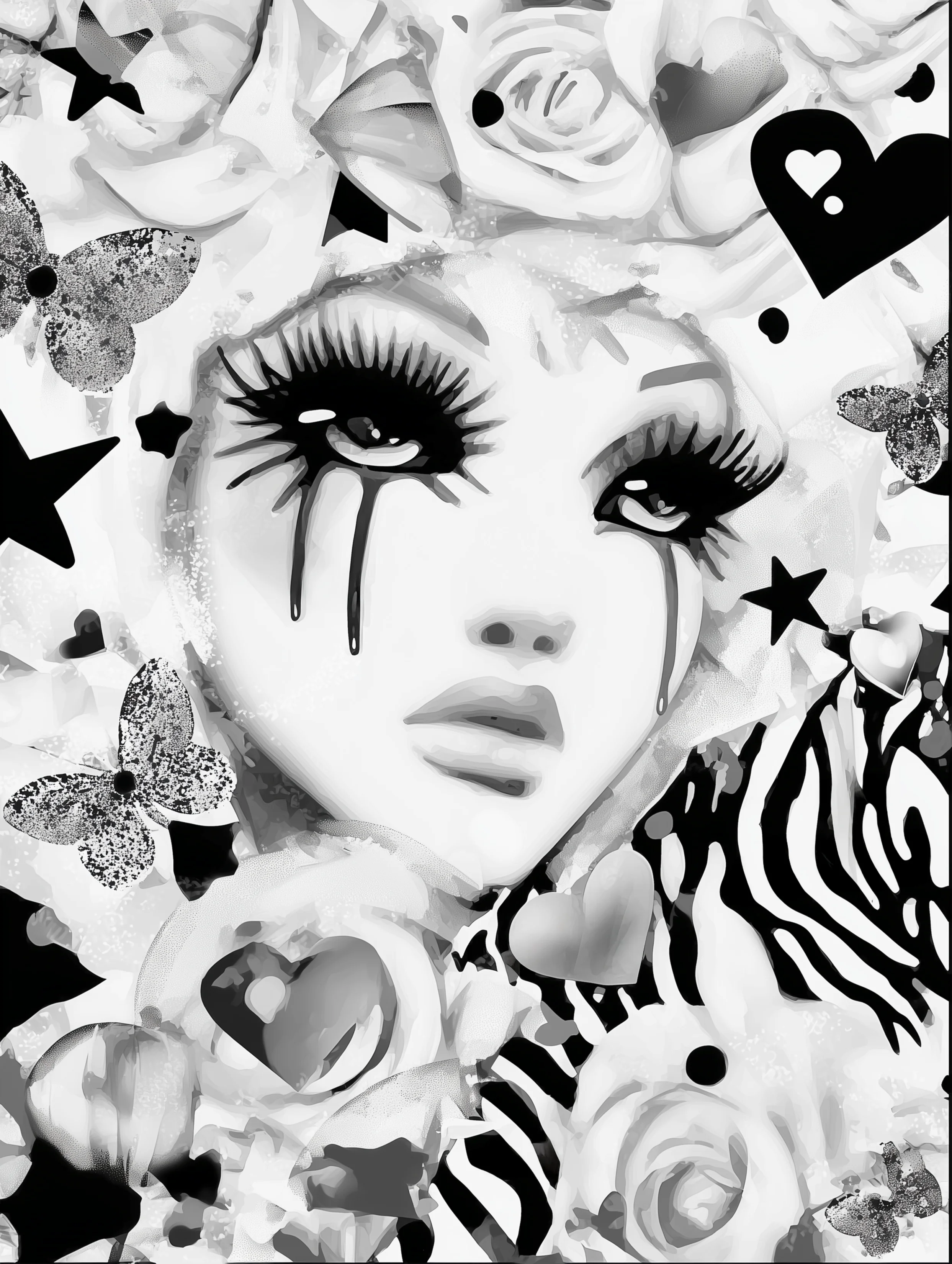 Free printable crying coloring page for adults featuring long lashes lady crying